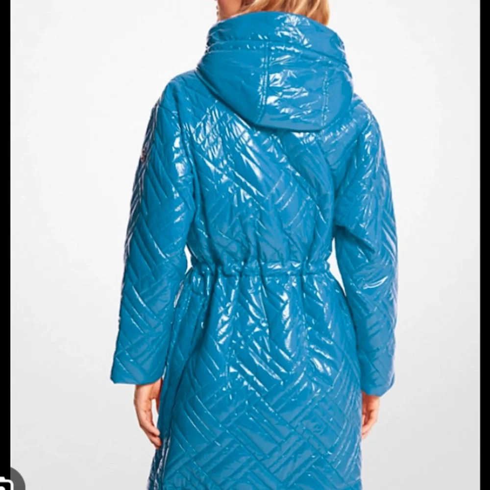 MICHAEL KORD Quilted Metallic Ciré Puffer Jacket SIZE XS
